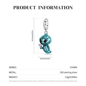 <span class=keywords><strong>Mockingbird</strong></span> Biru Monster Liontin Nyata 925 Perak Murni Poker Tengkorak Enamel Manik-manik untuk Wanita Pesona Gelang Perhiasan Dropshipping - Product Image 4