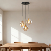 Lampe suspendue de luxe en verre ambré E27 à 3 têtes pour salle à manger, style nordique, pour comptoir de bar
