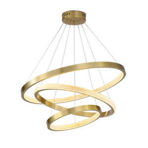Gold Ring <b>Chandelier</b> LED Pendant <b>Light</b> E26 Warm White 3500K Adjustable Height Stainless Steel Living Room Ceiling Lamp CRI90 - Product Image 1