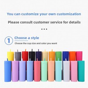 Modern Portable 16 Oz Eco-Friendly Skinny Matte Double Wall Straw Cups With Lids Tumbler Coffee <b>Mug</b> <b>Plastic</b> Bottle - Product Image 3