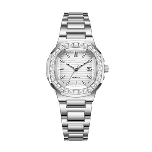 Women's Stainless Steel Octagon Quartz <b>Watch</b> with Diamond Bezel Analog Date Display Elegant Fashion Timepiece - Product Image 1