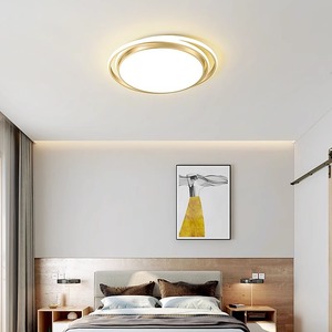 Plafonnier rond LED moderne et luxueux pour chambre à coucher, lumière chaude et romantique, corps en cuivre doré, alimentation CA - Product Image 5