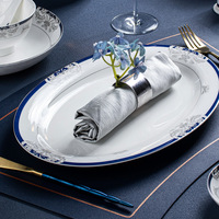 Ensemble cadeau de vaisselle de luxe européenne pour la maison, ensemble cadeau de bols et d'assiettes en porcelaine bleue pierre précieuse