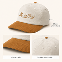 Gorra de Béisbol Unisex con Cierre a Presión, 5 Paneles, Visera Curva Ajustable, Diseño de Corduroy Bicolor con Logotipo Bordado Personalizado OEM
