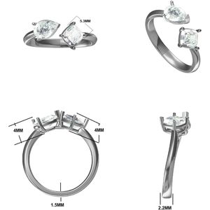 KEEVA JEWELS Anillo Abierto Clásico 1,50 Quilates Cojín y Forma de Pera Moissanite Chapado en Oro Plata de Ley Hecho de Metal - Product Image 2