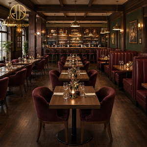 Meubles de <span class=keywords><strong>restaurant</strong></span> de luxe Ron Group, sièges de banquettes incurvés rembourrés, table carrée en bois massif, ensemble de chaises en velours - Product Image 3