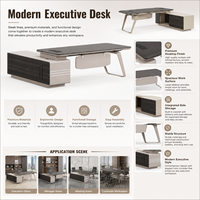 Bureau de direction en L haut de gamme avec rangement latéral, pieds en métal, table de PDG/directeur pour suite d'entreprise de luxe