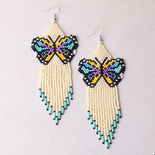 Hot-Selling Bohemian Women Dangle Earrings Handmade Butterfly Tassel Animal Design Seed Beads Earrings