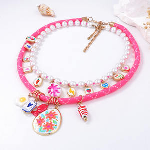 Perle artificielle perlée multi-alliage impression pendentif double couche collier mode collier pour femmes - Product Image 4