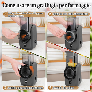 多機能回転式チーズグレーター、大口径シュート、自動野菜チョッパー・スライサー、6種類の刃付き - Product Image 6