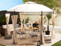 Gazebo rond de luxe avec structure en acier et éclairage solaire, design moderne, mobilier d'extérieur imperméable