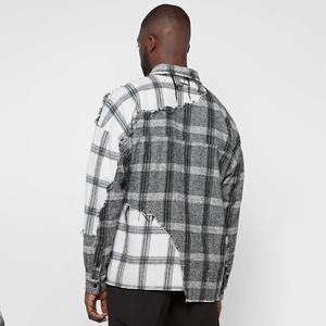 เสื้อเชิ้ตผ้าแฟลนเนลผู้ชายสั่งทำขายส่ง ลายตารางสีเทาผสมสี  แบบดิสเทรส - Product Image 6