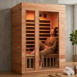 Sauna Compacta de Infrarrojos Lejanos para 2 Personas, Cabina de Madera de Hemlock y Caoba con Paneles de Calefacción Bluetooth, 1 Año de Garantía - Product Image 1
