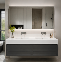 Meuble-lavabo de salle de bain d'hôtel en pierre frittée de luxe moderne avec miroir intelligent, taille et couleur personnalisables, fournisseur d'usine