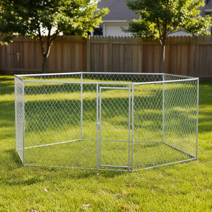 Enclos pour chien d'extérieur 13,4 x 11,5 pieds avec porte verrouillable pour chiens de taille moyenne à grande, en métal argenté - Product Image 2