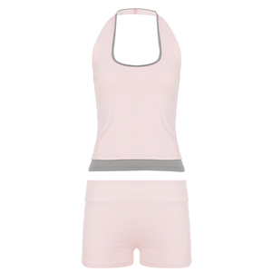 Ensemble débardeur halter et short à bordure contrastante pour femme, rembourré, pour le fitness et le yoga, ensemble deux pièces - Product Image 6
