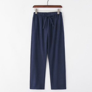 <span class=keywords><strong>Pantaloni</strong></span> di <span class=keywords><strong>lino</strong></span> Casual da uomo personalizzati <span class=keywords><strong>pantaloni</strong></span> di <span class=keywords><strong>lino</strong></span> a gamba dritta in vita elasticizzata leggera tinta unita - Product Image 4