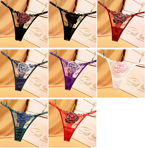 Celana dalam renda bunga transparan ultra-tipis wanita penjualan laris celana dalam Thong seksi pinggang rendah dengan pola bunga bordir - Product Image 6