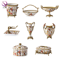 Décoration de maison de luxe, plateau à fruits en céramique rétro, support à bonbons, décoration de table à thé, bol à fruits décoratif, ornement antique en laiton
