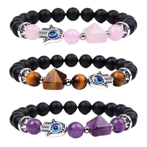 Gelang Manik-Manik Bentuk Bola Buatan Tangan Desain Mata Biru Kristal Amethyst Penyembuhan Elastis Unisex Perhiasan Trendi - Product Image 1