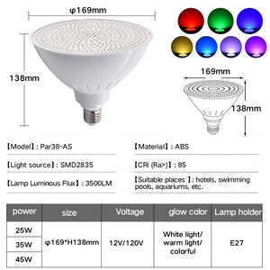 Haute Qualité 35W Luces De Piscina E26/E27 Lumières Sous-Marine Coloré Étanche Ip68 Par38 Led <span class=keywords><strong>Piscine</strong></span> Lumière - Product Image 3
