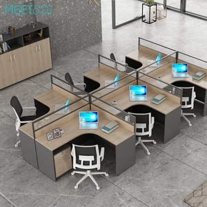 Solid Wood Office Cubicle Workstation <b>Desk</b> <b>Table</b> Modern Design 4-6 Person Modular Workstation with Extendable Partition - Product Image 1