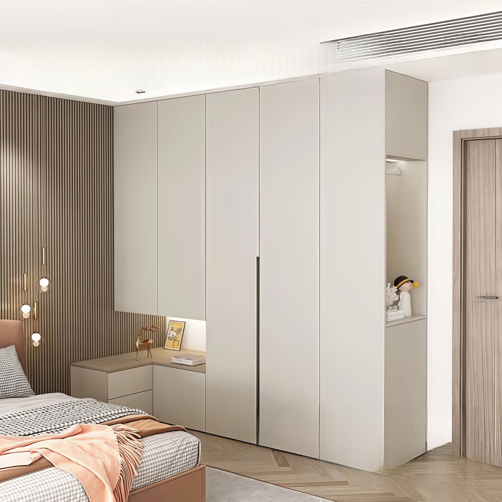 Beautiful and Practical L-Shaped Nightstand with Open Compartment Hanging Closet and Net Clothes Area for Living Room