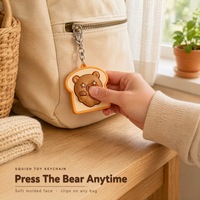 Porte-clés Ours Toast Cartoon, Jouet Anti-stress Squishy en Caoutchouc Souple, Breloque de Sac, Logo Personnalisé, OEM, Vente en Gros