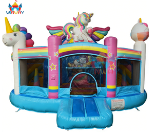 Château gonflable licorne arc-en-ciel en gros avec toboggan - Maison de jeu licorne magique pour les événements de fête des enfants - Product Image 3