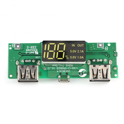 JEO BMS Module 18650 lithium battery 2A 1A dual USB output with LED digital display boost module