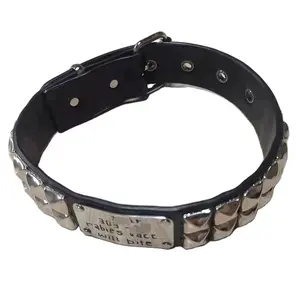 Punk style Genuine Leather Dog Collars Heavy Duty Personalized Puppy Pet Collars Private Label dog collar
