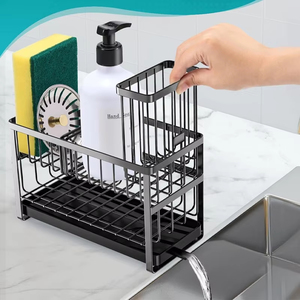 حامل إسفنج للمطبخ من طبقتين، رف تخزين قابل للتعديل فوق الحوض مع صينية تصريف - Product Image 3