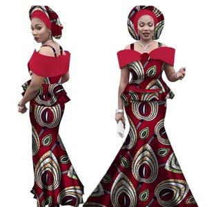 Tenues africaines avec foulard pour femmes grandes tailles, ensemble Dashiki <span class=keywords><strong>Bazin</strong></span> imprimé, hauts à bretelles et jupes longues, en coton wax africain coupe ajustée 3113 - Product Image 5