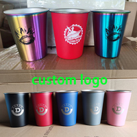 Mug à bière 300 ml, gobelet de voyage jaune, série Bright, empilable, en acier inoxydable à paroi simple, tasse de camping, gobelet avec strass