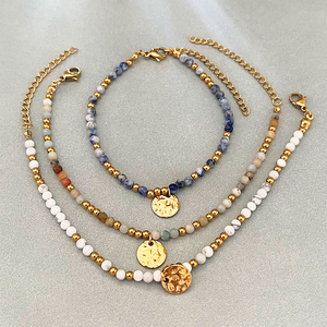 In-Stock Multi-Color Natural Stone Charm <b>Bracelet</b>, Stainless Steel Hammered Disc Jewelry for Mother's Day Promotions - Product Image 5