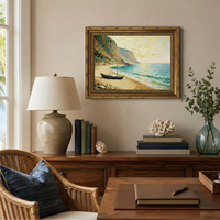 Pour salon, chambre, bureau, plage, bateau, toile, art mural 3D texturé encadré or, thème bord de mer et océan, OEM ODM