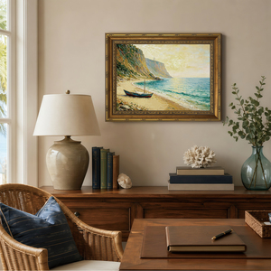 Quadro da Parete 3D Testurizzato con Cornice Dorata, Tema Mare e Oceano, per Soggiorno, Camera da Letto, Ufficio, Spiaggia, Barca - OEM ODM - Product Image 1