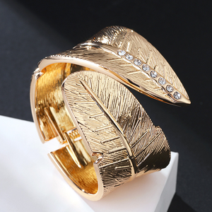 Brazaletes de moda, joyería de cristal de hoja, brazalete con abalorio para mujer de Color dorado, pulsera para regalo, pulseras - Product Image 4