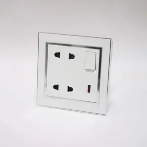 V7 Range 1 Gang Switch + 4 Pin Socket + Neon White Color Silver Electroplated Ring PC Plate 86 Plate