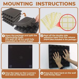 Akustikschaumplatten 12er-Pack 12x12x2 Zoll Schwarze Pyramiden-Form Feuerfeste Schalldämmende Wandplatten 25kg/m³ für Tonstudios - Product Image 5