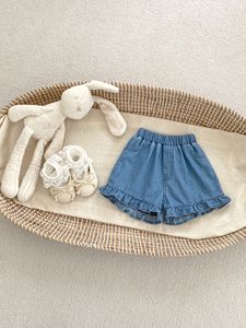 <span class=keywords><strong>Pantaloncini</strong></span> Estivi alla Moda per Bambine, <span class=keywords><strong>Jeans</strong></span> Casual a Tinta Unita con Volant, Shorts in Denim Morbido a Vita Media - Product Image 5