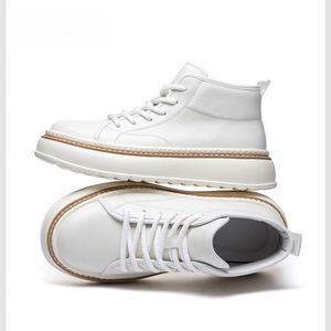 Bottes montantes blanches en cuir de vachette pour hommes, de luxe, de créateur, décontractées, style sport, qualité supérieure, rehaussantes - Product Image 1