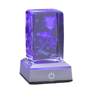 Lampe de nuit LED en cube de cristal 3D rose, cadeau de la Saint-Valentin pour petite amie, épouse, anniversaire, fête, commémoration, cadeau d'anniversaire - Product Image 5