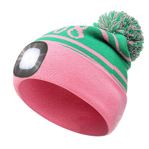 Tùy Chỉnh <span class=keywords><strong>Beanie</strong></span> Thiết Kế Dệt Kim <span class=keywords><strong>Hat</strong></span> Với Pom Pom 100% Acrylic Unisex Mùa Đông Chạy LED <span class=keywords><strong>Hat</strong></span> Màu Đỏ Và Màu Xanh Lá Cây LED <span class=keywords><strong>Beanie</strong></span> Mũ Mùa Đông - Product Image 1