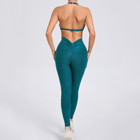 Ensemble de yoga et de fitness personnalisé avec logo : Soutien-gorge de sport halter, Leggings froncés push-up, Haute élasticité, Compression pour la course