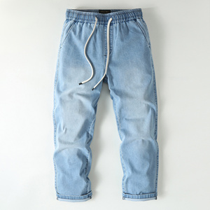 Pantaloni Sportivi da Uomo in Cotone 100% Blu Chiaro, Leggeri, di Alta Qualità, con Elastico e Lacci, Effetto Stonewashed, Gamba Affusolata, Vestibilità Slim - Product Image 1