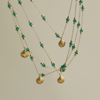 Collier pour femme en acier inoxydable plaqué or 18 carats, fait main, avec perles vertes émeraude et chaîne à billes en verre, idéal pour le dropshipping