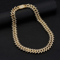 Chaîne cubaine style hip-hop Thorn 18 mm en alliage de zinc avec strass, collier en alliage de zinc plaqué or, fermoir à boîte à réponse rapide