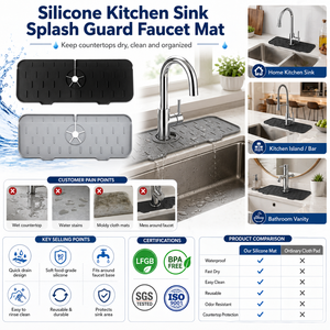 Tappetino per Rubinetto da Cucina in Silicone Riutilizzabile Facile da Pulire con Logo Personalizzato OEM ODM Protezione Antispruzzo per Lavello Impermeabile con Confezione con Etichetta Privata - Product Image 1