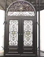 Porte double battante en fer forgé personnalisable, design classique en fer noir pour villa, fabricant en gros, OEM